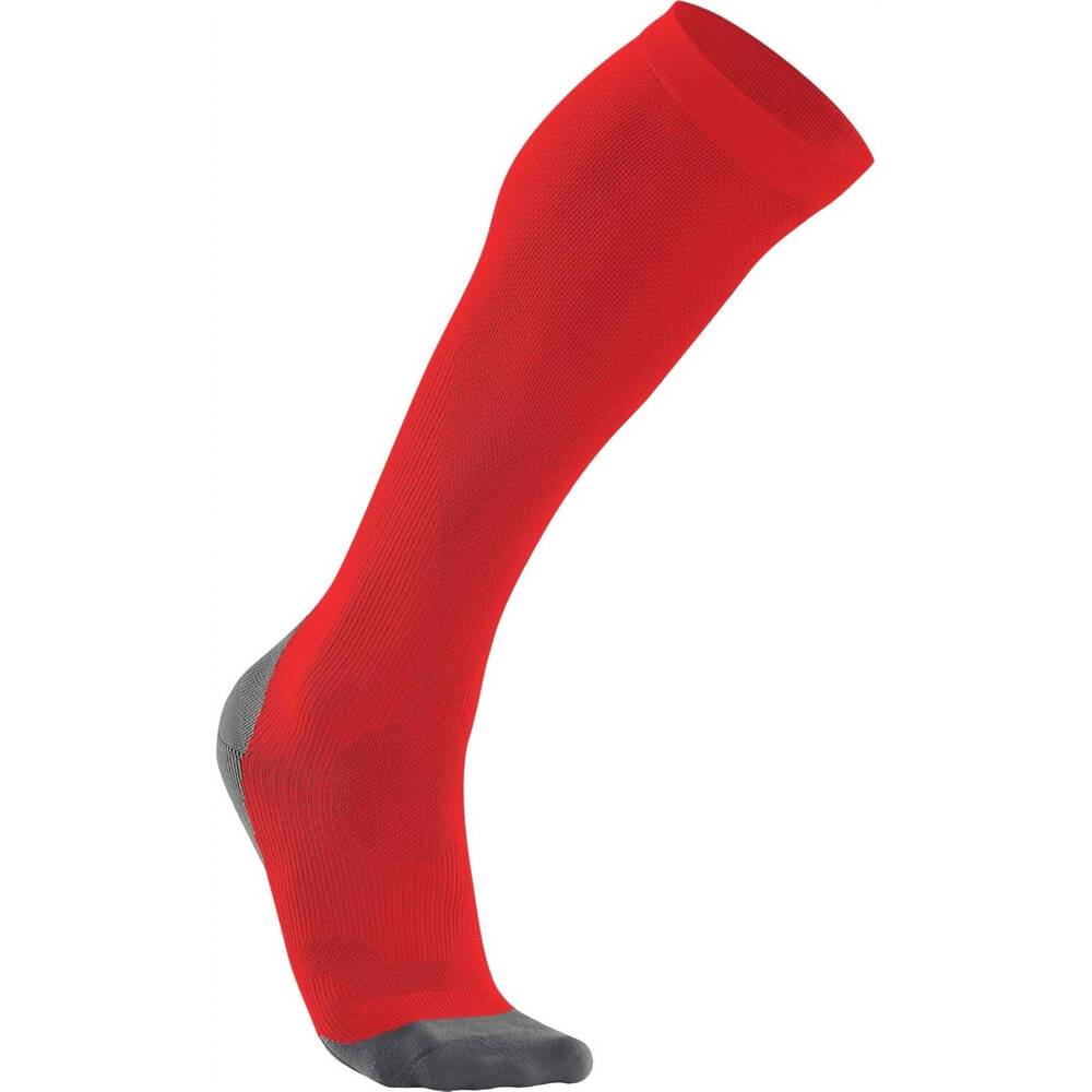 NEW 2XU men's compression performance run sock in grey/red